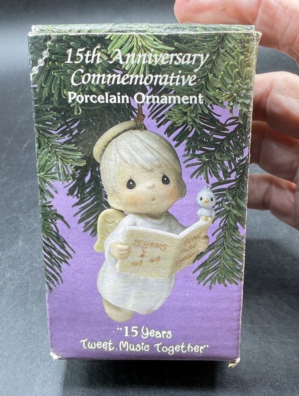 1992 Enesco Precious Moments 15 Years Tweet Music Together Angel Ornament 48D